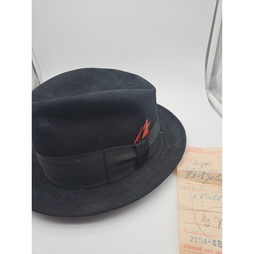Vintage 1950s Dobbs Fifth Avenue Men's Black Fedora Hat Size 7-1/4 W Orig Box